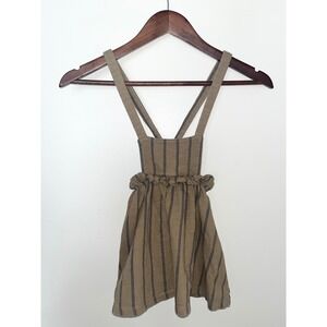 ZARA Kids 5T Tan Stripe Pinafore Dress Ruffle Waist Suspender Flared Skirt Girls